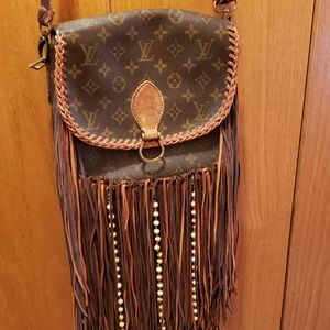 Repurposed louis vuitton fringe crossbody bag